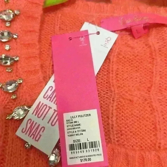 NWT Large Dario sweater in Yummy Melon w/rhinestone accents Item# 7T - Picture 10 of 10